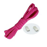 Elastické šnúrky do topánok široké - Typ D - magnetické zacvakávacie, jeden pár - Tmavo ružové, 100 cm