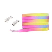 Elastické šnúrky do topánok magnetické zacvakávacie, jeden pár - Dúhové, 100 cm