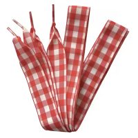 Široké kostkované tkaničky do bot, jeden pár - Červeno biele, 120 cm