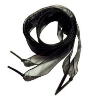 Saténové stuhové šnúrky do topánok, jeden pár - Čierne, 110 cm, šírka 4 cm