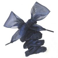 Saténové stuhové šnúrky do topánok, jeden pár - Tmavo modré, 130 cm