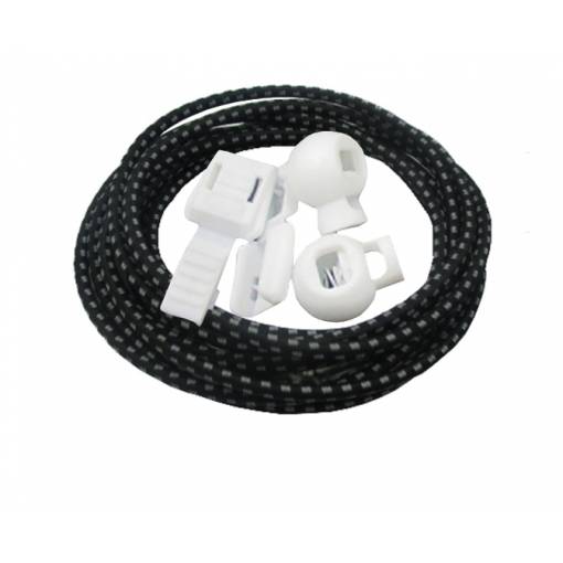 Foto - Gumové reflexné šnúrky do topánok so zarážkou, jeden pár - Čierno sivo biele, 100 cm