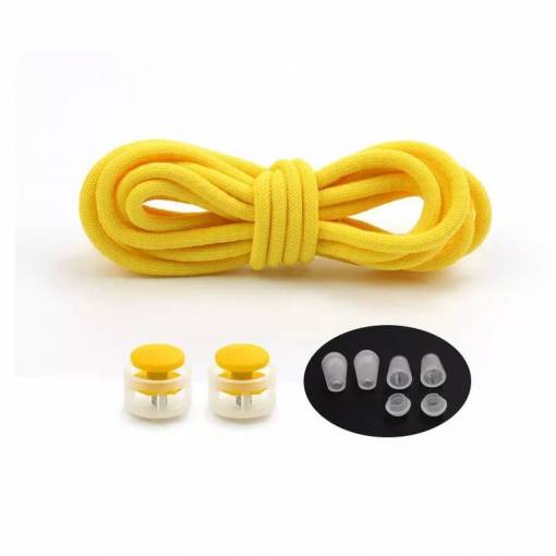Foto - Gumové športové šnúrky do topánok so zarážkou, jeden pár - Žlté, 100 cm
