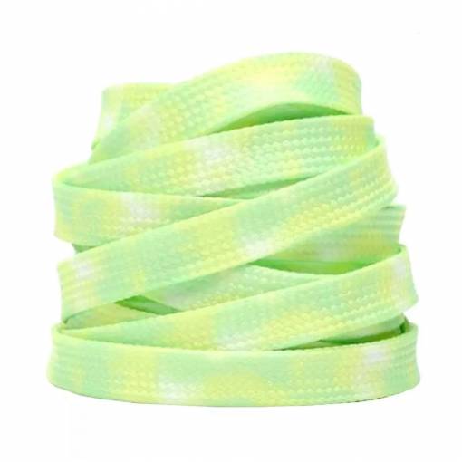 Foto - Široké šnúrky do topánok batikované, jeden pár - Zeleno žlté, 120 cm