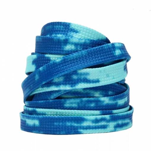 Foto - Široké šnúrky do topánok batikované, jeden pár - Modro tyrkysové, 120 cm