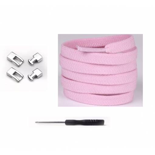 Foto - Elastické šnúrky do topánok široké so zacvakávacou sponou, jeden pár - Svetlo ružové, 100 cm