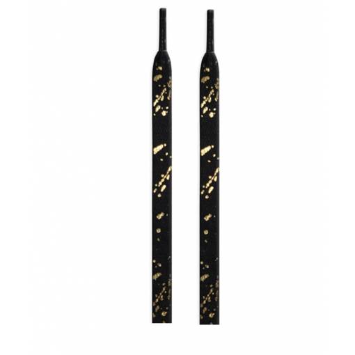 Foto - Široké šnúrky do topánok batikované dvojfarebné, jeden pár - Čierno zlaté, 120 cm