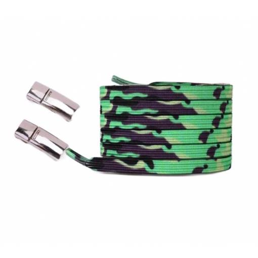 Foto - Elastické šnúrky do topánok magnetické zacvakávacie, jeden pár - Čierno zelené, 100 cm