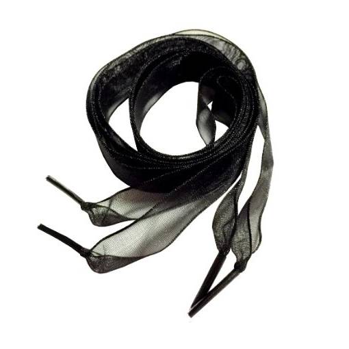 Foto - Saténové stuhové šnúrky do topánok, jeden pár - Čierne, 110 cm
