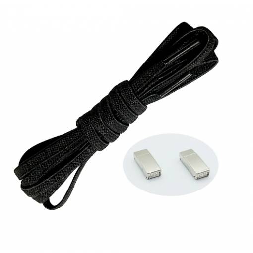 Foto - Elastické šnúrky do topánok široké - Typ D - magnetické zacvakávacie, jeden pár - Čierne, 100 cm