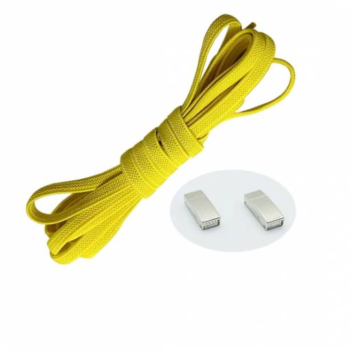 Foto - Elastické šnúrky do topánok široké - Typ D - magnetické zacvakávacie, jeden pár - Žlté, 100 cm