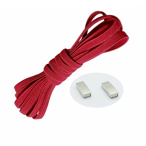 Foto - Elastické šnúrky do topánok široké - Typ D - magnetické zacvakávacie, jeden pár - Červené, 100 cm