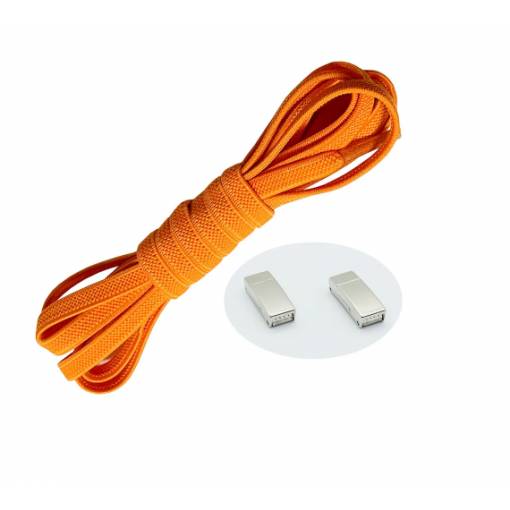 Foto - Elastické šnúrky do topánok široké - Typ D - magnetické zacvakávacie, jeden pár - Oranžové, 100 cm