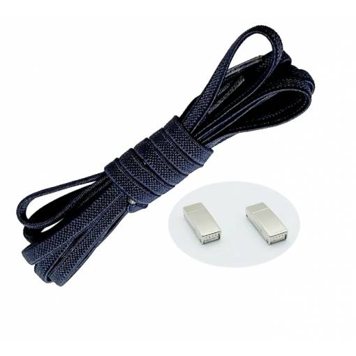 Foto - Elastické šnúrky do topánok široké - Typ D - magnetické zacvakávacie, jeden pár - Tmavo modré, 100 cm