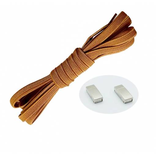 Foto - Elastické šnúrky do topánok široké - Typ D - magnetické zacvakávacie, jeden pár - Hnedé, 100 cm