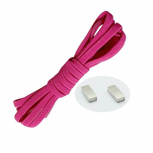 Foto - Elastické šnúrky do topánok široké - Typ D - magnetické zacvakávacie, jeden pár - Tmavo ružové, 100 cm