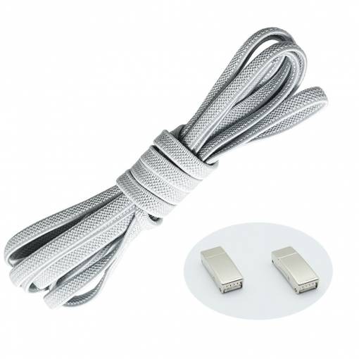 Foto - Elastické šnúrky do topánok široké - Typ D - magnetické zacvakávacie, jeden pár - Svetlo sivé, 100 cm