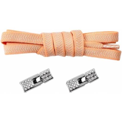 Foto - Elastické šnúrky do topánok široké so zacvakávacou štrasovou sponou, jeden pár - Svetlo oranžové, 100 cm