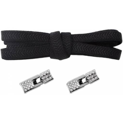 Foto - Elastické šnúrky do topánok široké so zacvakávacou štrasovou sponou, jeden pár - Čierne, 100 cm