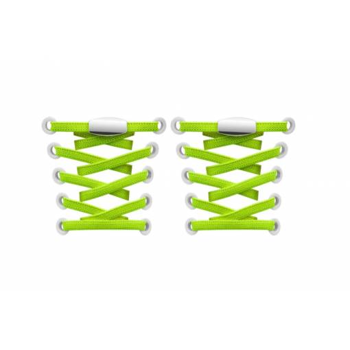 Foto - Elastické šnúrky do topánok široké - Typ E - zacvakávacia, dvojitá koncovka, jeden pár - Neónovo zelené, 100 cm
