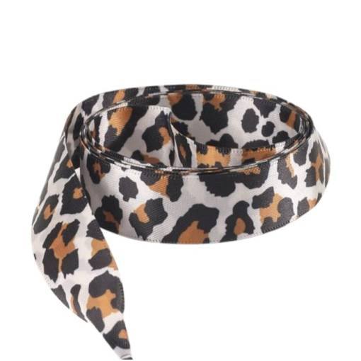 Foto - Saténové stuhové tkaničky s leopardím vzorem, jeden pár - Farebné, 120 cm