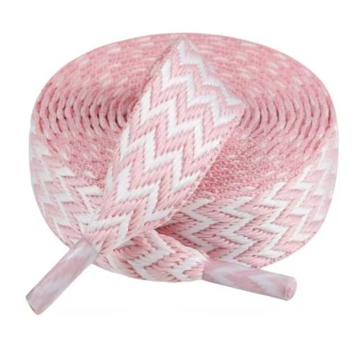 Foto - Silné ploché tkaničky, jeden pár - Ružovo biele, 140 cm