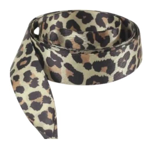 Foto - Saténové stuhové šnúrky s leopardím vzorom, jeden pár - Béžové, 120 cm