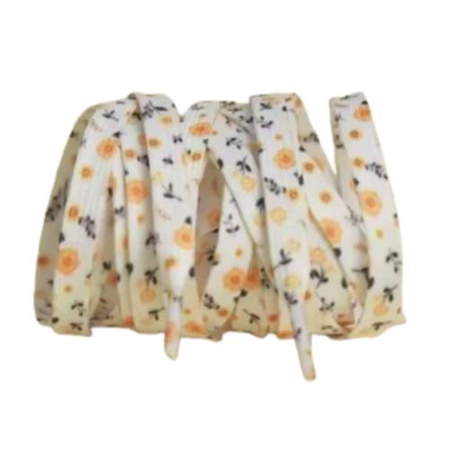 Foto - Šnúrky s kvetinovým potlačom, jeden pár - Bielo oranžové, 140 cm