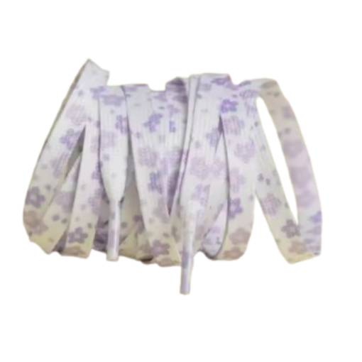 Foto - Šnúrky s kvetinovým potlačom, jeden pár - Bielo fialové, 140 cm