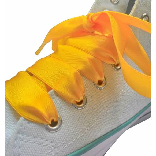 Foto - Saténové stuhové šnúrky do topánok, jeden pár - Žlto oranžové, 110 cm