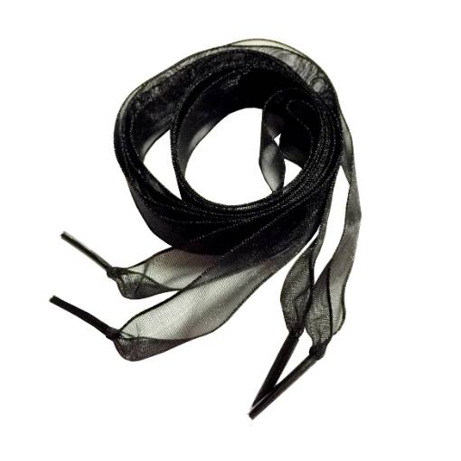 Foto - Saténové stuhové tkaničky do bot, jeden pár - Čierné, 120 cm