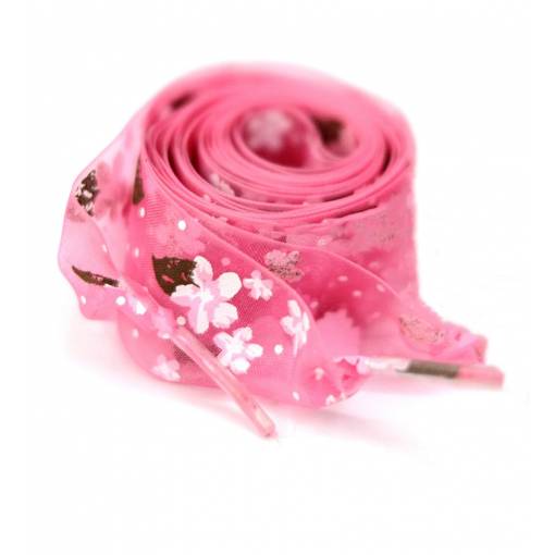 Foto - Saténové stuhové šnúrky s kvietkami do topánok alebo mikiny, jeden pár - Ružové, 120 cm