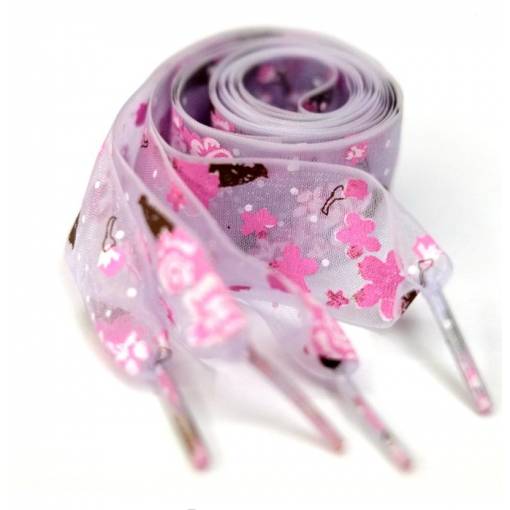 Foto - Saténové stuhové šnúrky s kvietkami do topánok alebo mikiny, jeden pár - Svetlo fialové, 120 cm