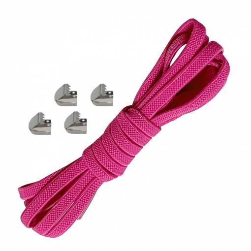 Foto - Elastické šnúrky do topánok široké, jeden pár - Typ A - Tmavo ružové, 100 cm